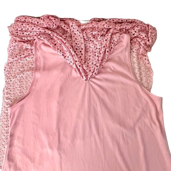 Pretty Pink Top Tank w/ Attached Lace Overlay Size 2X Pearl Feature by Jade Moon - Picture 10 of 12